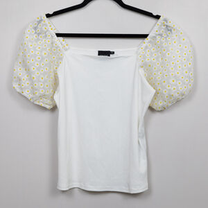 Cliché daisy puff sleeve white ribbed top-M